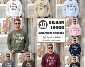 Mens Gildan 18000 Mockup Bundle, Gildan 18000 Man Mockup, Male Sweatshirt Mockup, Print-on-Demand, Gildan Mock, 18000 male model Crewneck