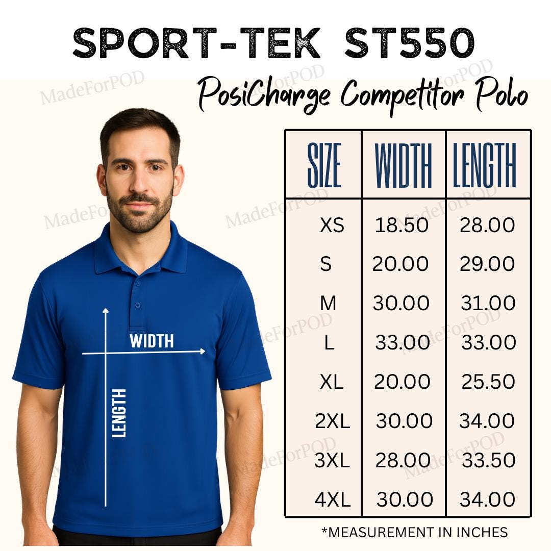 Sport-tek ST550 Size Chart, Sport-tek Posicharge Competitor Polo