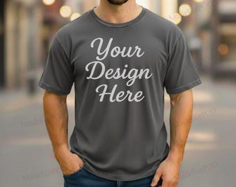 Comfort Colors 1717 Man Model Mockup, Pepper color Comfor colors 1717 T-shirt mockup, Aesthetic mock, Men Mockup Download, 1717 shirt mockup