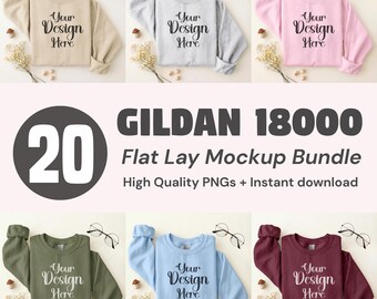 Gildan 18000 Sweatshirt Mockup Bundle, G180 Crewneck Flat Lay Mock-up Bundle, Fall Winter Gildan 18000 Mocks, Casual Gildan 18000 Mockups