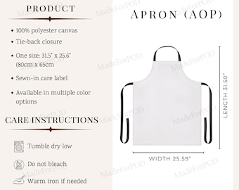 Schürze Mockup, AOP Color Straps Schürze Größentabelle, Etsy Mockup Schürze, Etsy Verkäufer Mockup, Printive Print on Demand Größentabelle