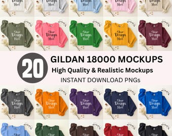 Gildan 18000 Sweatshirt Mockup Bundle, G180 Crewneck Flat Lay Mock-up Bundle, Fall Winter Gildan 18000 Mocks, Casual Gildan 18000 Mockups