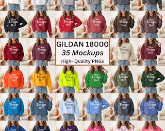 Conjunto de maquetas de sudadera Gildan 18000 (35 unidades), conjunto de maquetas de cuello redondo G180, maquetas Gildan 18000 para otoño e invierno, conjunto de maquetas informales Gildan 18000