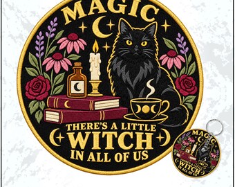 There's A Little Witch Patch Halloween Witchy Cat Gothic Spooky Ritual Mystical Embroidered Patches - Embroidered Keychain Sew On Iron On