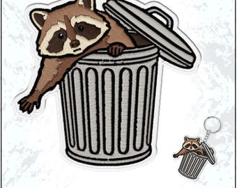 Raccoon In Trash Can Patch Funny Trash Panda Dumpster Meme Woodland Animal Embroidered Patches - Embroidered Keychain Sew On Iron On