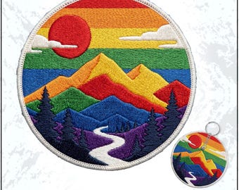 Subtle LGBTQ+ Patch LGBTQ+ Flag LGBTQ Pride Mountain Trans Sunset Embroidered Patches - Embroidered Keychain Sew On Iron On