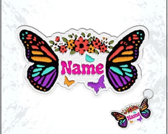 Custom Floral Butterfly Name Patch Personalized Text Flower Colorful Embroidered Patches – Embroidered Keychain Sew On Iron On