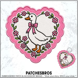 Coquette Goose Heart Patch Bow Aesthetic Cottagecore Embroidered Patches Keychain Sew On Iron On