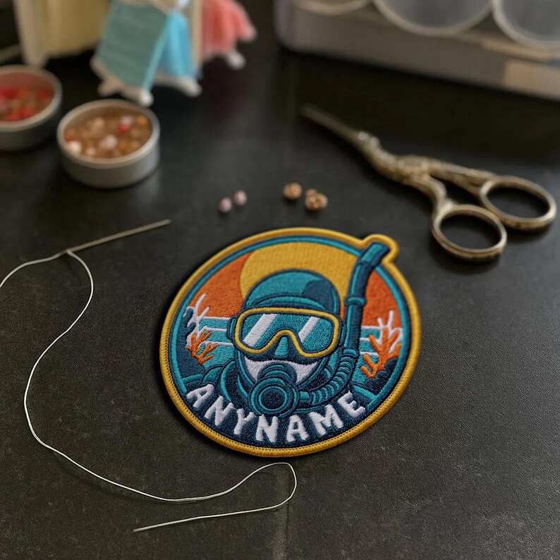 Custom Diving Name Patch Personalized Text Snorkel Diver Water Sport Embroidered Patches – Embroidered Keychain Sew On Iron On immagine 10