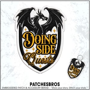 Doing Side Quests Patch Dragon Fantasy Bookish Smut Reader Bookworm Embroidered Patches - Embroidered Keychain Sew On Iron On