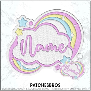Custom Rainbow Name Patch Personalized Text Colorful Cloud Nursery Aesthetic Embroidered Patches – Embroidered Keychain Sew On Iron On