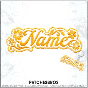 Custom Floral Name Patch Personalized Text Flower Aesthetic Elegant Embroidered Patches – Embroidered Keychain Sew On Iron On