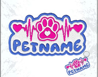Custom Pet Name Patch Personalized Text Paw Print Heartbeat Animal Lovers Embroidered Patches – Embroidered Keychain Sew On Iron On