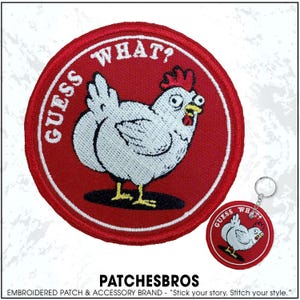 Guess What Chicken Butt! Patch Funny Joke Aesthetic Farm Animal Meme Embroidered Patches - Embroidered Keychain Sew On Iron On