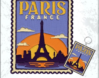 Eiffel Tower Stamp Patch Sunset Paris France Country Traveling Travel Lovers Holiday Embroidered Patches Keychain Sew On Iron On Gifts Hat