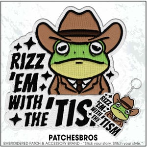 Rizz ’Em with The ’Tism Patch Funny Cowboy Frog Autism Autistic Sarcastic Embroidered Patches Keychain Sew On Iron On Gift