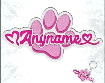 Custom Pet Name Patch Personalized Text Heart Paw Print Dog Cat Animals Owner Embroidered Patches – Embroidered Keychain Sew On Iron On