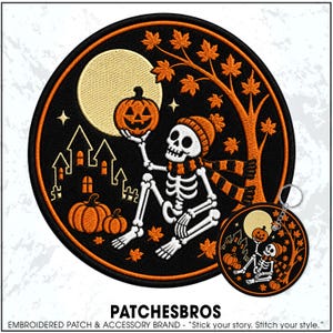 Halloween Fall Skeleton Patch Skull Pumpkin Spooky Gothic Aesthetic Thanksgiving Embroidered Patches - Embroidered Keychain Sew On Iron On