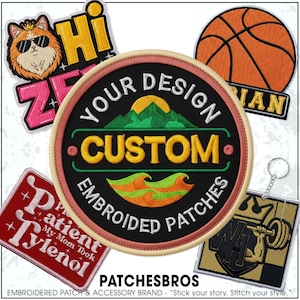 Custom Embroidered Patch – Upload Your Logo, Name or Quote Embroidery Keychain Sew On Iron On for Hat, Jacket, Backpack, Uniform, Gift