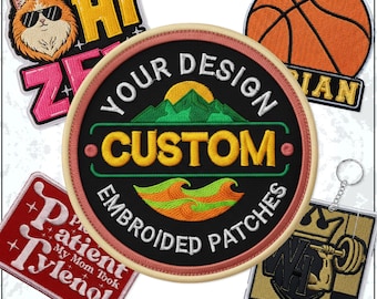 Custom Embroidered Patch – Upload Your Logo, Name or Quote Embroidery Keychain Sew On Iron On for Hat, Jacket, Backpack, Uniform, Gift