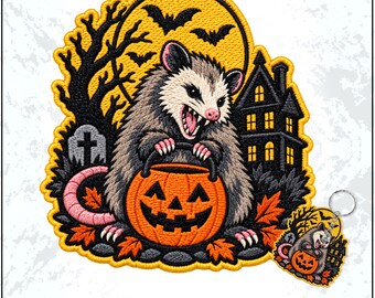 Halloween Possum Patch Spooky Possum Pumpkin Moon Cottagecore Fall Halloween Meme Embroidered Patches - Embroidered Keychain Sew On Iron On