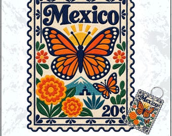 Mexico Stamp Patch Vintage Retro Funny Butterfly Travel Souvenir Country Lovers Embroidered Patches - Embroidered Keychain Sew On Iron On