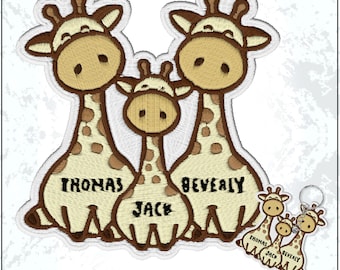 Custom Giraffe Family Name Patch Personalized Text Nursery Mother Day Mama Animal Lovers Embroidered Patches – Keychain Sew On Iron On