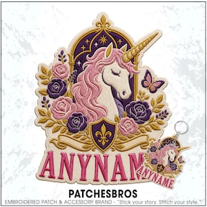 Custom Medieval Unicorn Name Patch Personalized Classical Renaissance Fairy Floral Embroidered Patches – Embroidered Keychain Sew On Iron On