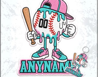 Custom Baseball Name Patch Personalized Text Number Ice Cream Drip Sprinkle Embroidered Patches – Sport Embroidered Keychain Sew On Iron On