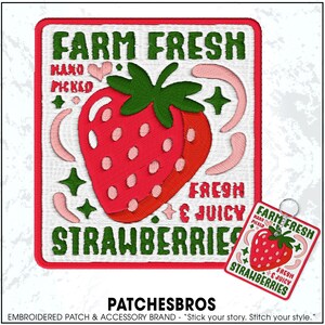 Farm Fresh Strawberries Patch Hand Picked Fresh And Juicy Aesthetic Embroidered Patches - Embroidered Keychain Sew On Iron On