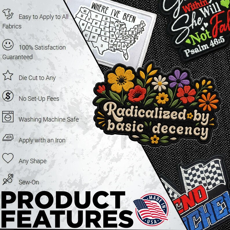 Radicalized by Basic Decency Patch Floral Protest Liberal Human Rights Embroidered Patches - Embroidered Keychain Sew On Iron On image 5