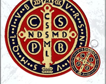 St Benedict Medal Catholic Patch Saint Benedict Cross Christian Religious God Bible Faith Embroidered Patches - Keychain Sew On Iron On