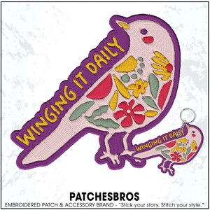 Winging It Daily Patch Everyday Chaos Humor Motivation Bird Lovers Funny Minimalist Embroidered Patches Embroidered Keychain Sew On Iron On