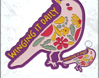 Winging It Daily Patch Everyday Chaos Humor Motivation Bird Lovers Funny Minimalist Embroidered Patches Embroidered Keychain Sew On Iron On
