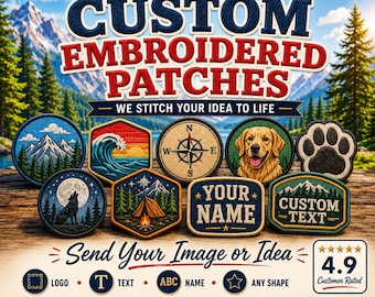 Custom Embroidered Patch – Upload Your Logo, Name, Backpack (Iron On/Sew On/Hook&Loop/Keychain)