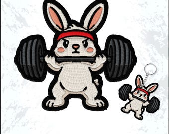 Rabbit Weight Lifter Patch Bunny Gym Weightlifting Fitness Workout Embroidered Patches - Embroidered Keychain Sew On Iron On
