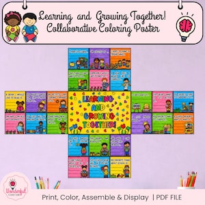 Learning and Growing Together Collaborative Writing and Coloring Poster | Back to School Classroom Activity | Grades K-3 | Printable PDF