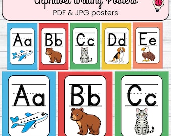 Alphabet Letters A–Z | Handschriftübung für Kinder | Druckbare Alphabet Wandkunst | Klassenzimmer Dekor für Lehrer.