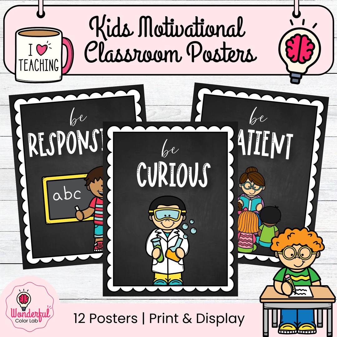 Kids Themed Classroom Motivational Posters | 12 Values Bundle ...
