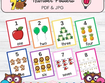 Zahlenposter für das Klassenzimmer | Klassenzimmer Mathe Dekor | Poster Zählen Zahlen | Preschool & Kindergarten Mathe Wand Kunst | PDF JPG
