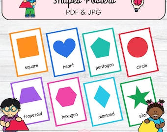 Klassenzimmer Formen Poster | Bunte Form-Wand-Dekor für Grundschullehrer | Vorschule und Kindergarten Printable PDF & JPG Set.