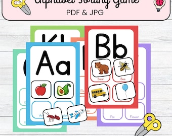 Alphabet-Sortierspiel | Anfangstöne Passende Karten und Buchstabenbretter | ABC Alphabetisierung Zentrum Aktivität | Vorschule und Kindergarten