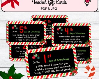 12 Days of Christmas Geschenkkarten für Lehrer | Ferien Klassenzimmer Lecker Notizen | Weihnachts-Countdown-Karten | Geschenkkarten für Lehrer und Kinder