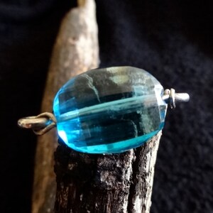 Simple ring hand made of sterling silver wire and vintage oval blue glass bead, size 9-10