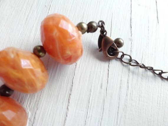 Necklace chunky amber plastic faceted beads and b… - image 4