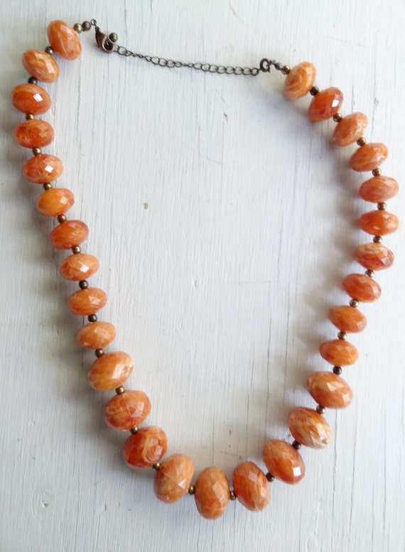 Necklace chunky amber plastic faceted beads and b… - image 2