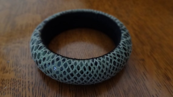 Bracelet vintage bangle of faux leather snake all… - image 1
