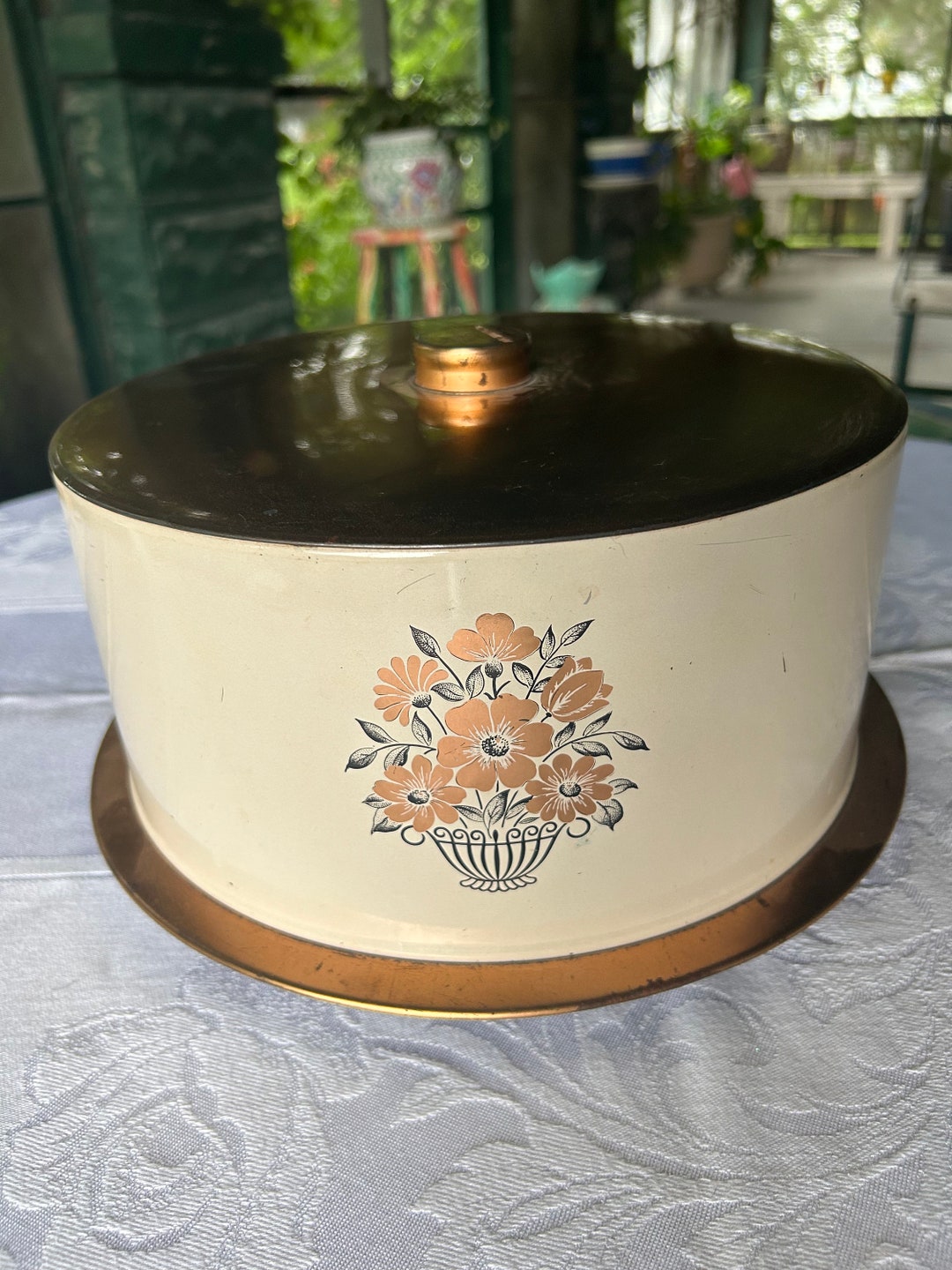Vintage Tin Cake Carrier, White and Copper Color Decoware - Etsy