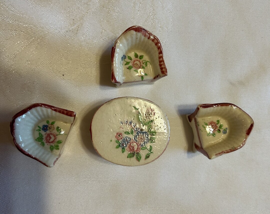 Vintage Ceramic Dollhouse Furniture Table and Chairs With Etsy