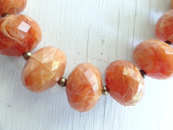 Necklace chunky amber plastic faceted beads and b… - image 3